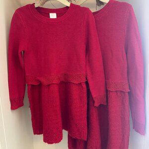 Cat & Jack *SISTER SET* Red Holiday Knit Sweater Dresses, sizes 2t + 5t